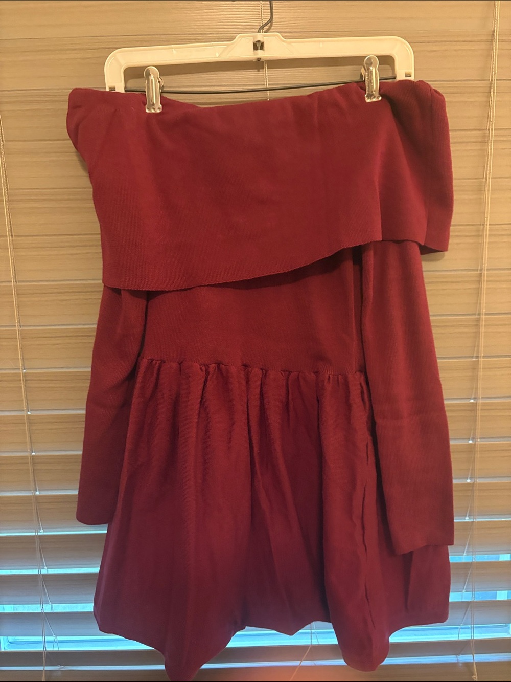 SHEIN Off-Shoulder Burgundy Long Sleeve Dress